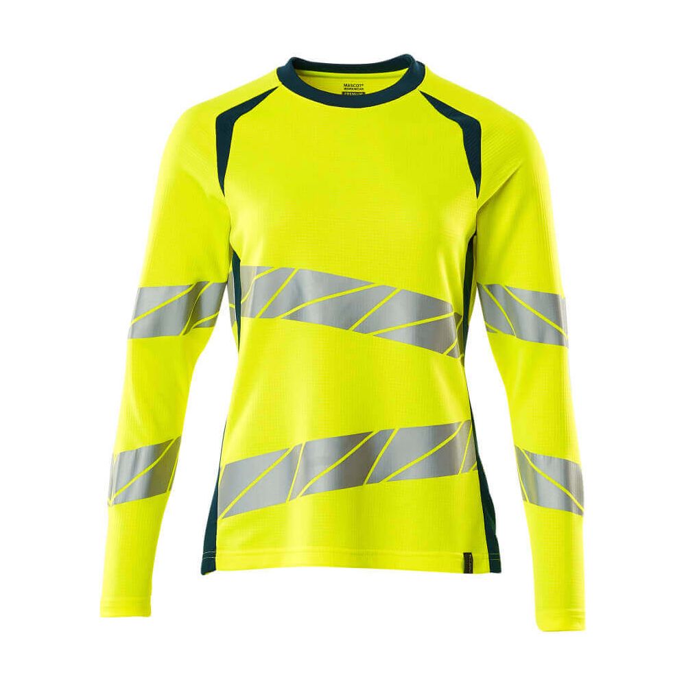 Mascot Hi-Vis Long-sleeve T-shirt 19091-771 Front #colour_hi-vis-yellow-dark-petroleum