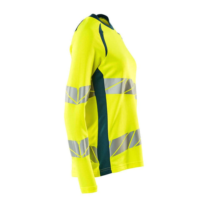 Mascot Hi-Vis Long-sleeve T-shirt 19091-771 Left #colour_hi-vis-yellow-dark-petroleum