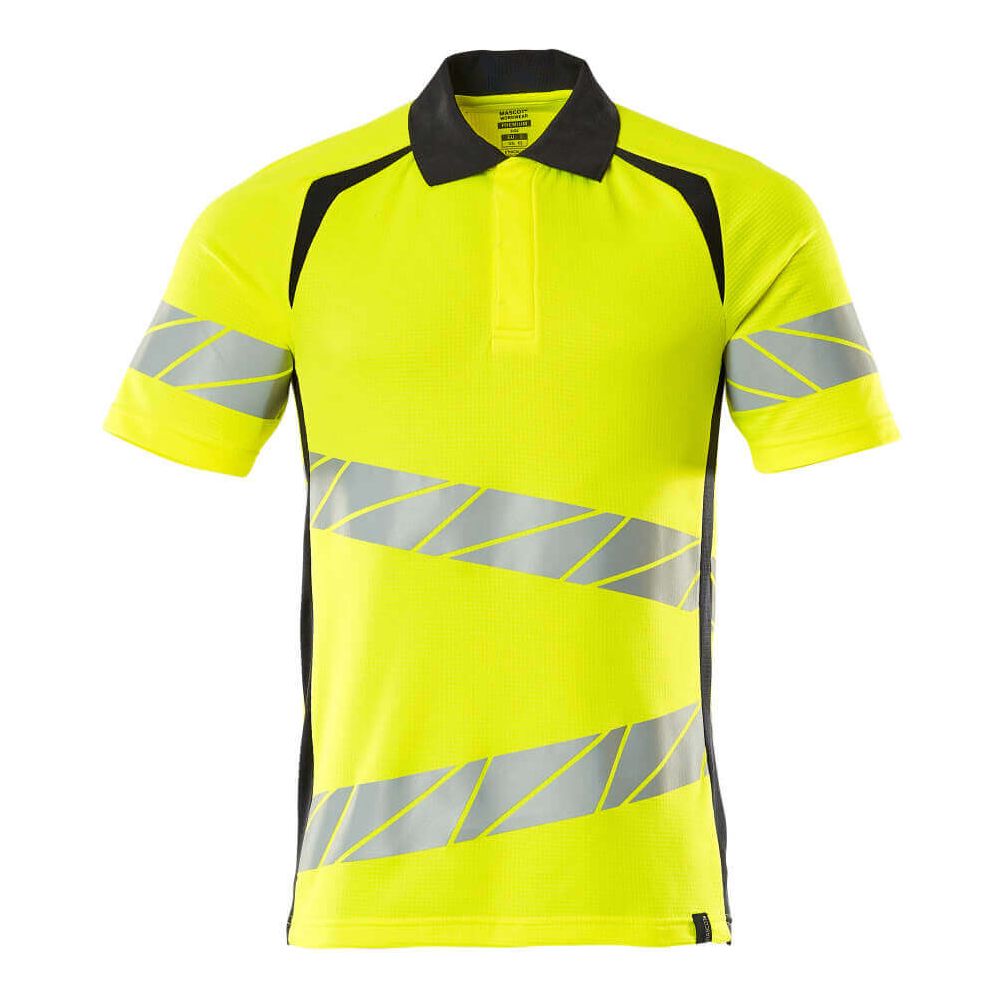 Mascot Hi-Vis Polo Shirt 19083-771 Front #colour_hi-vis-yellow-dark-navy-blue