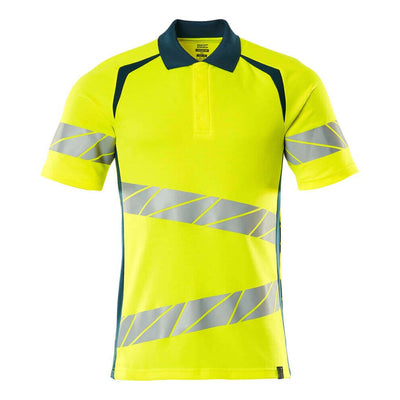 Mascot Hi-Vis Polo Shirt 19083-771 Front #colour_hi-vis-yellow-dark-petroleum