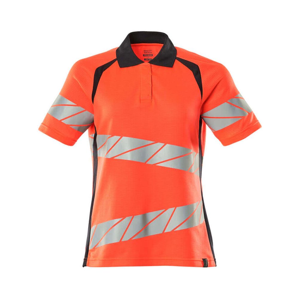 Mascot Hi-Vis Polo shirt 19093-771 Front #colour_hi-vis-red-dark-navy-blue