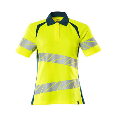 Mascot Hi-Vis Polo shirt 19093-771 Front #colour_hi-vis-yellow-dark-petroleum