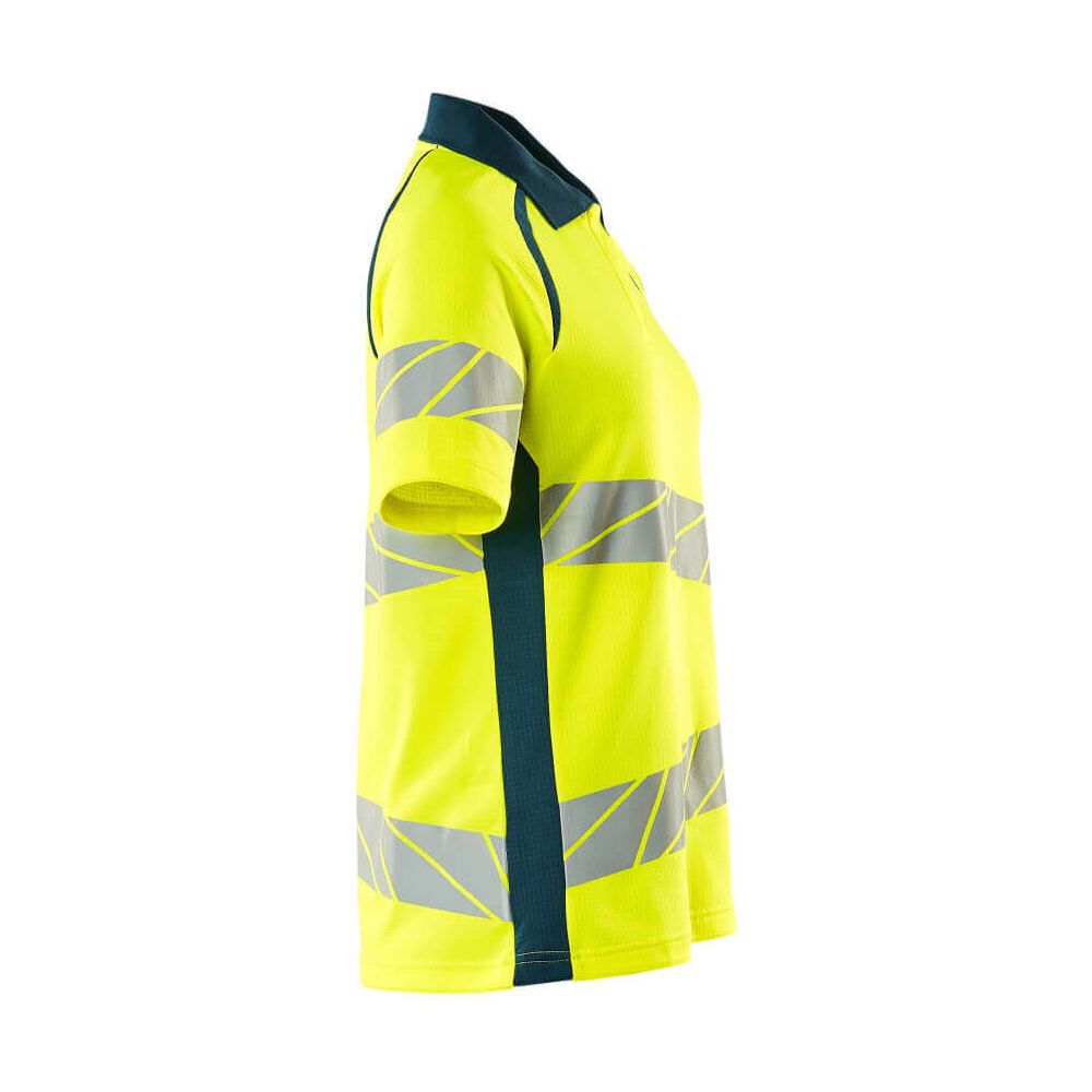 Mascot Hi-Vis Polo shirt 19093-771 Left #colour_hi-vis-yellow-dark-petroleum