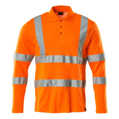 Mascot Hi Vis Polo Shirt Long-Sleeved 18283-995 Front #colour_hi-vis-orange