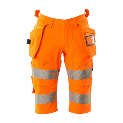 Mascot Hi-Vis Shorts 4-way-stretch & holster pockets 19349-711 Front #colour_hi-vis-orange