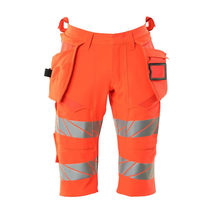 Mascot Hi-Vis Shorts 4-way-stretch & holster pockets 19349-711 Front #colour_hi-vis-red