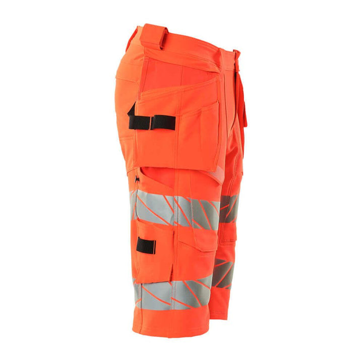 Mascot Hi-Vis Shorts 4-way-stretch & holster pockets 19349-711 Left #colour_hi-vis-red