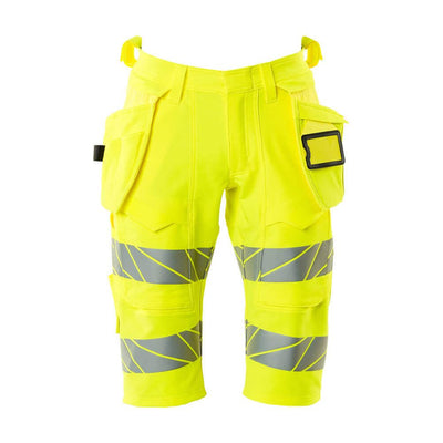 Mascot Hi-Vis Shorts 4-way-stretch & holster pockets 19349-711 Front #colour_hi-vis-yellow