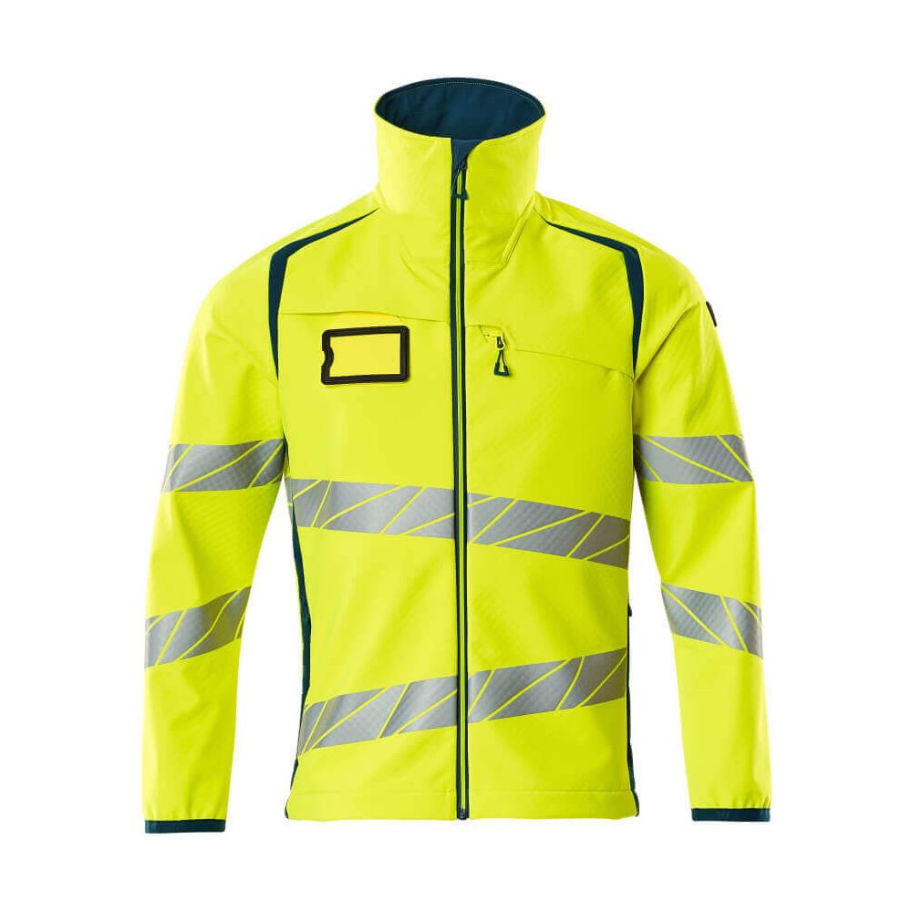 Mascot Hi-Vis Softshell Jacket 19002-143 Front #colour_hi-vis-yellow-dark-petroleum