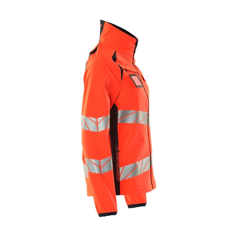 Mascot Hi-Vis Softshell Jacket 19012-143 Left #colour_hi-vis-red-dark-navy-blue