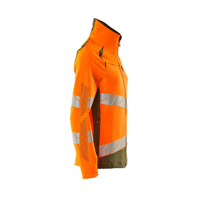 Mascot Hi-Vis Water Repellent Stretch Jacket 19008-511 Left #colour_hi-vis-orange-moss-green