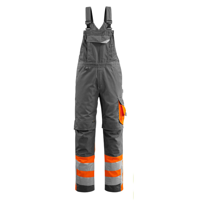 Mascot Hi-Vis Sunderland Bib-Brace Overall 15669-860 Front #colour_dark-anthracite-grey-hi-vis-orange