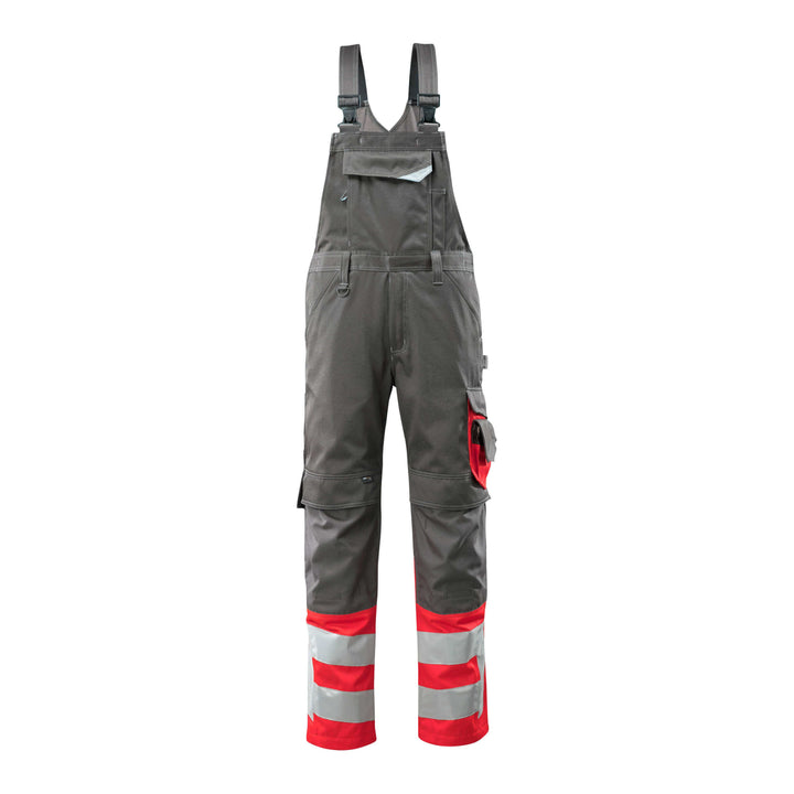 Mascot Hi-Vis Sunderland Bib-Brace Overall 15669-860 Front #colour_dark-anthracite-grey-hi-vis-red