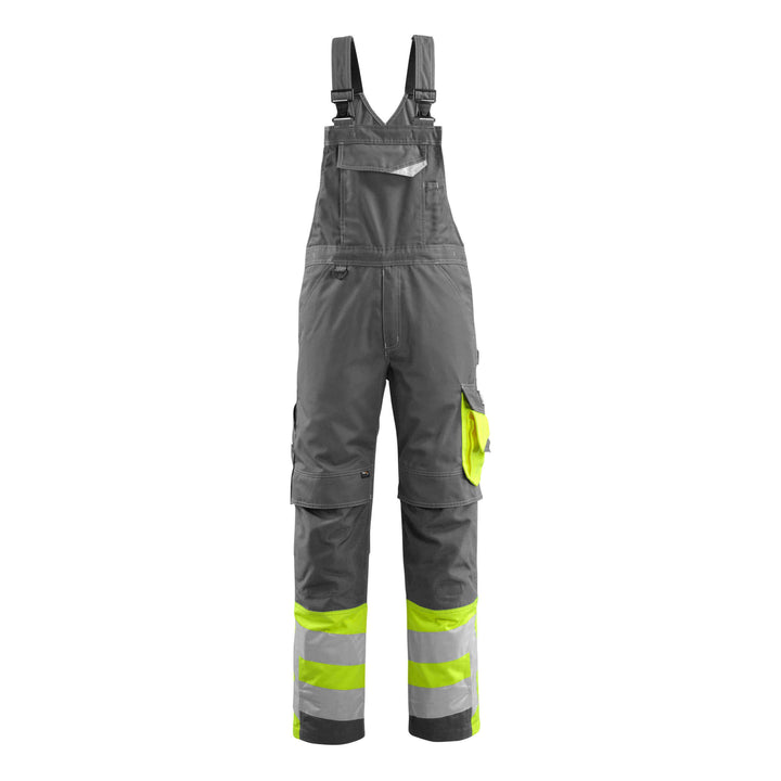 Mascot Hi-Vis Sunderland Bib-Brace Overall 15669-860 Front #colour_dark-anthracite-grey-hi-vis-yellow