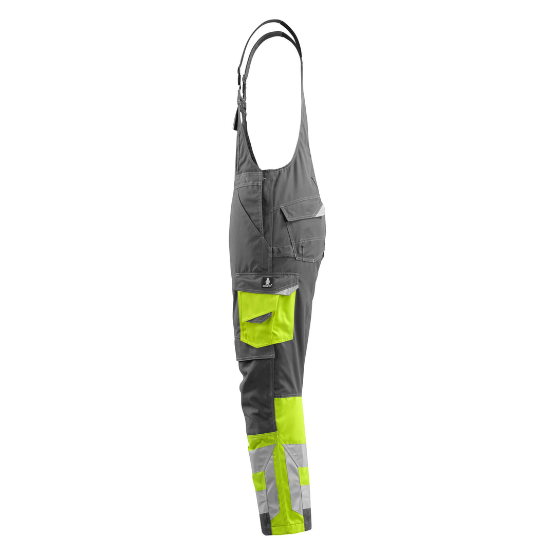 Mascot Hi-Vis Sunderland Bib-Brace Overall 15669-860 Right #colour_dark-anthracite-grey-hi-vis-yellow