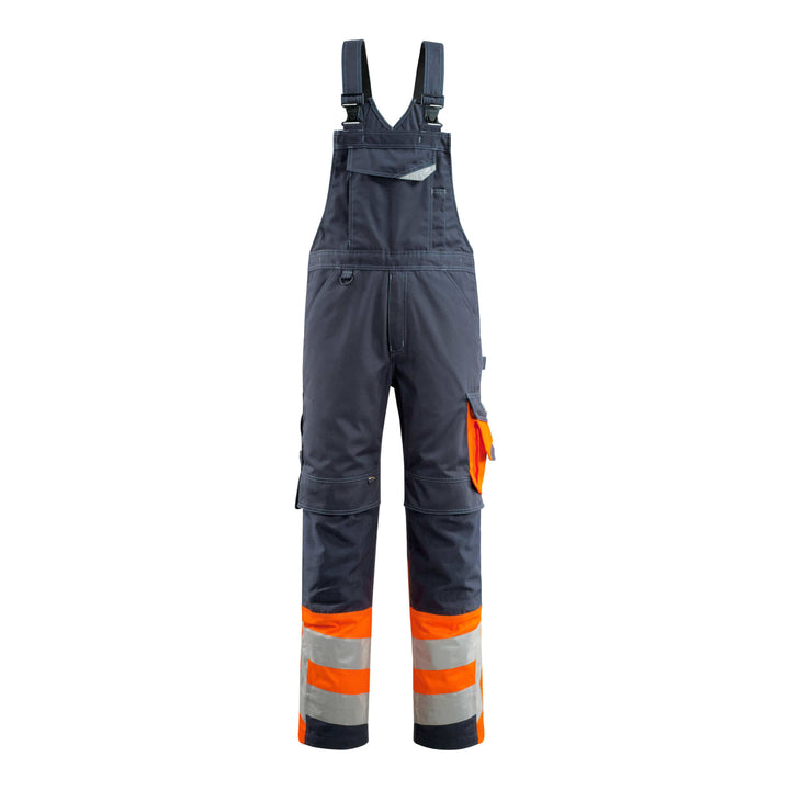 Mascot Hi-Vis Sunderland Bib-Brace Overall 15669-860 Front #colour_dark-navy-blue-hi-vis-orange