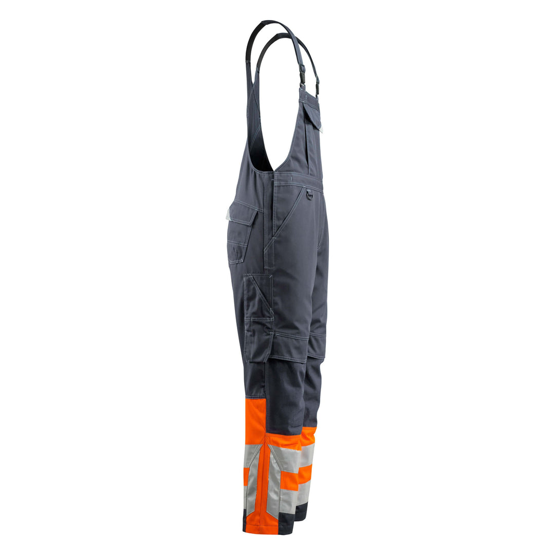 Mascot Hi-Vis Sunderland Bib-Brace Overall 15669-860 Left #colour_dark-navy-blue-hi-vis-orange