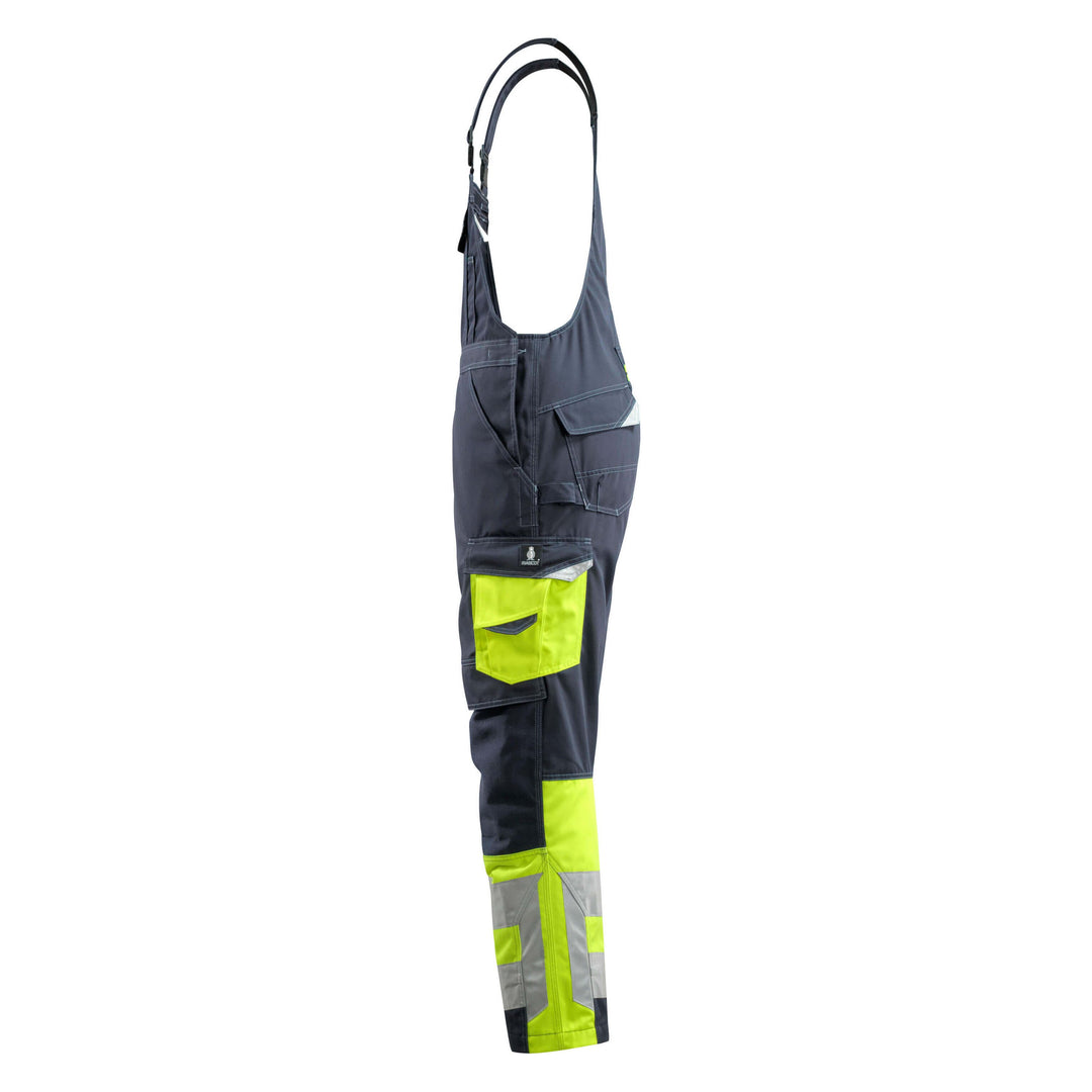 Mascot Hi-Vis Sunderland Bib-Brace Overall 15669-860 Right #colour_dark-navy-blue-hi-vis-yellow