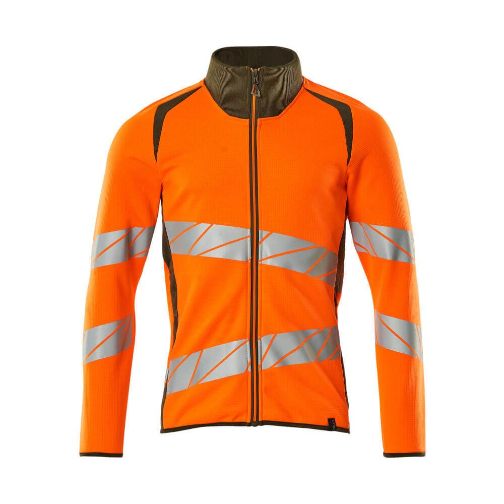 Mascot Hi-Vis Sweatshirt with zipper 19184-781 Front #colour_hi-vis-orange-moss-green