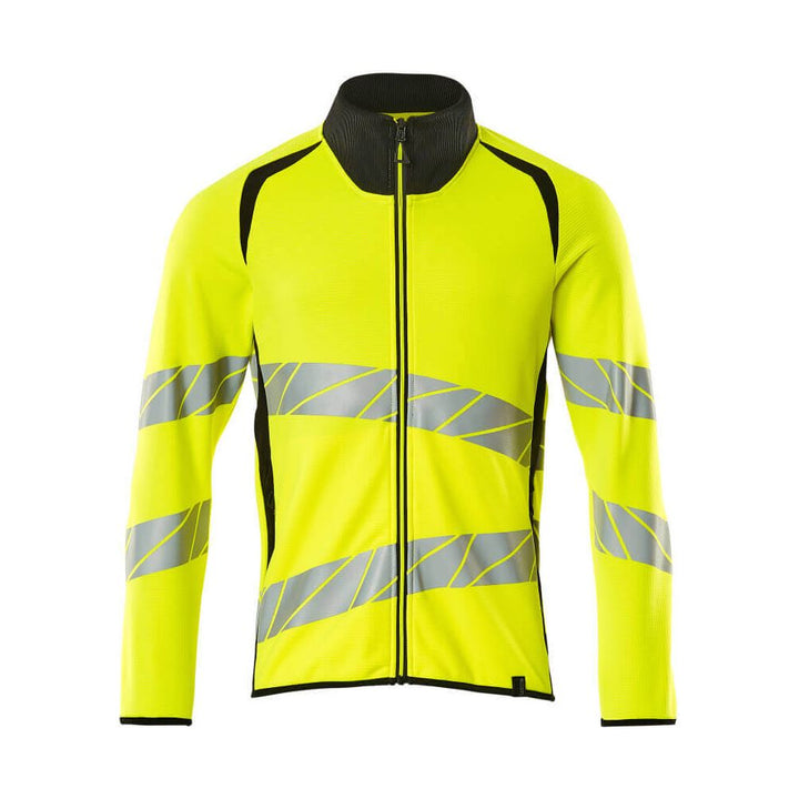 Mascot Hi-Vis Sweatshirt with zipper 19184-781 Front #colour_hi-vis-yellow-black