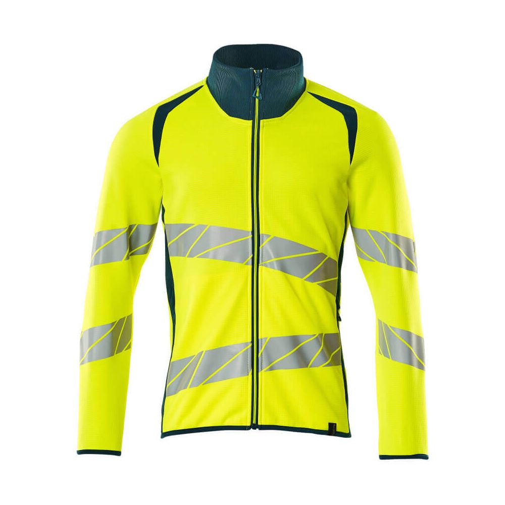 Mascot Hi-Vis Sweatshirt with zipper 19184-781 Front #colour_hi-vis-yellow-dark-petroleum