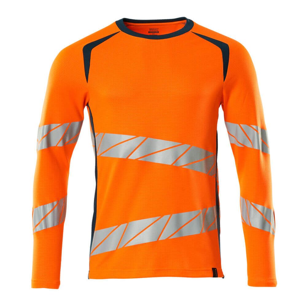 Mascot Hi-Vis T-shirt long-sleeved 19081-771 Front #colour_hi-vis-orange-dark-petroleum