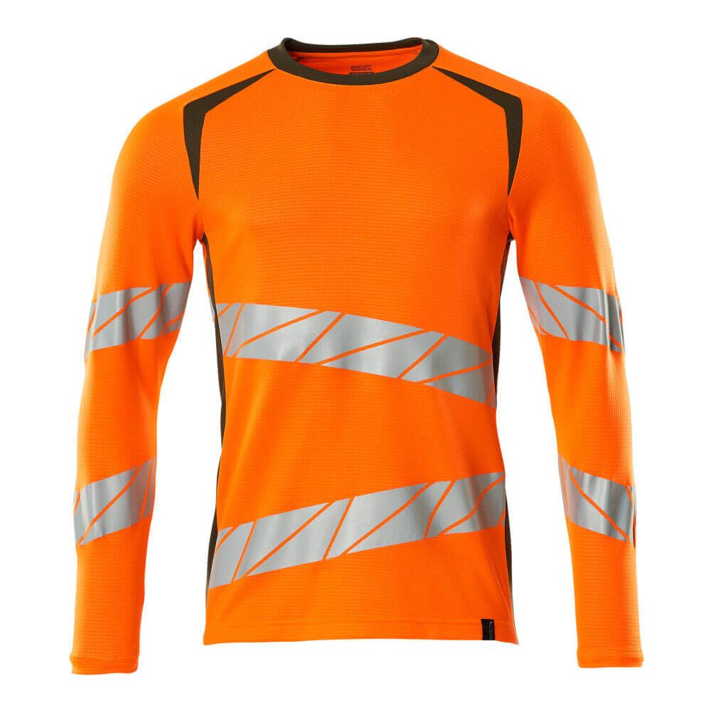 Mascot Hi-Vis T-shirt long-sleeved 19081-771 Front #colour_hi-vis-orange-moss-green