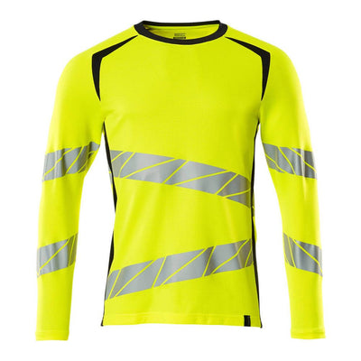Mascot Hi-Vis T-shirt long-sleeved 19081-771 Front #colour_hi-vis-yellow-dark-navy-blue