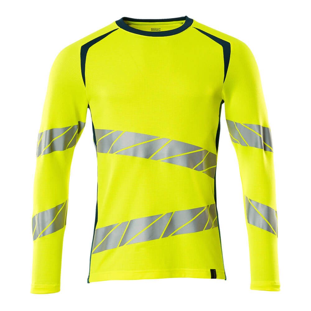 Mascot Hi-Vis T-shirt long-sleeved 19081-771 Front #colour_hi-vis-yellow-dark-petroleum