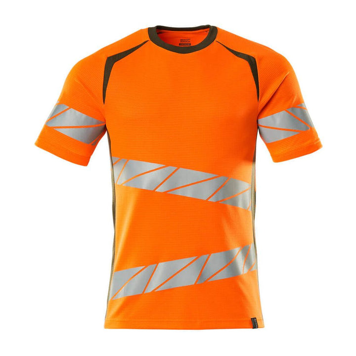 Mascot Hi-Vis T-shirt Short-Sleeve 19082-771 Front #colour_hi-vis-orange-moss-green