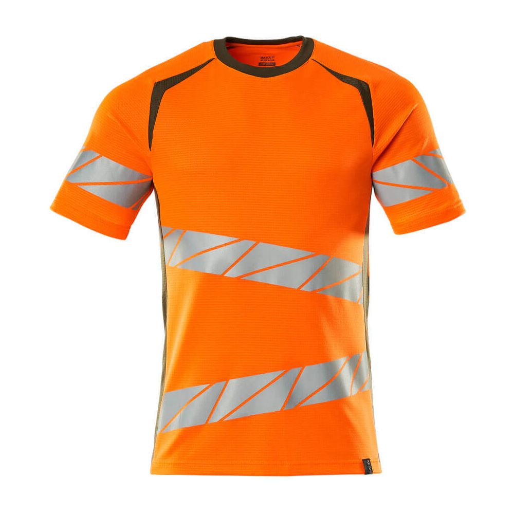 Mascot Hi-Vis T-shirt Short-Sleeve 19082-771 Front #colour_hi-vis-orange-moss-green