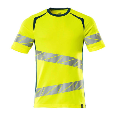 Mascot Hi-Vis T-shirt Short-Sleeve 19082-771 Front #colour_hi-vis-yellow-dark-petroleum