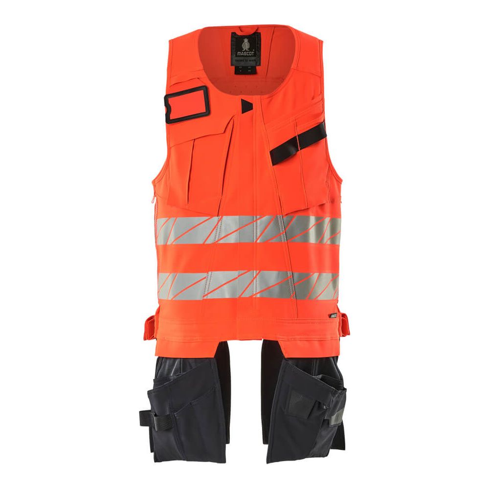 Mascot Hi-Vis Tool Vest Front #colour_hi-vis-red-dark-navy-blue