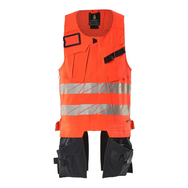 Mascot Hi-Vis Tool Vest Front #colour_hi-vis-red-dark-navy-blue