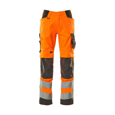 Mascot Hi-Vis Trousers Kneepad 20879-236 Front #colour_hi-vis-orange-dark-anthracite-grey
