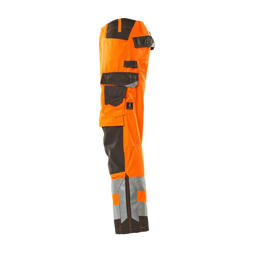 Mascot Hi-Vis Trousers Kneepad 20879-236 Right #colour_hi-vis-orange-dark-anthracite-grey