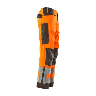 Mascot Hi-Vis Trousers Kneepad 20879-236 Left #colour_hi-vis-orange-dark-anthracite-grey