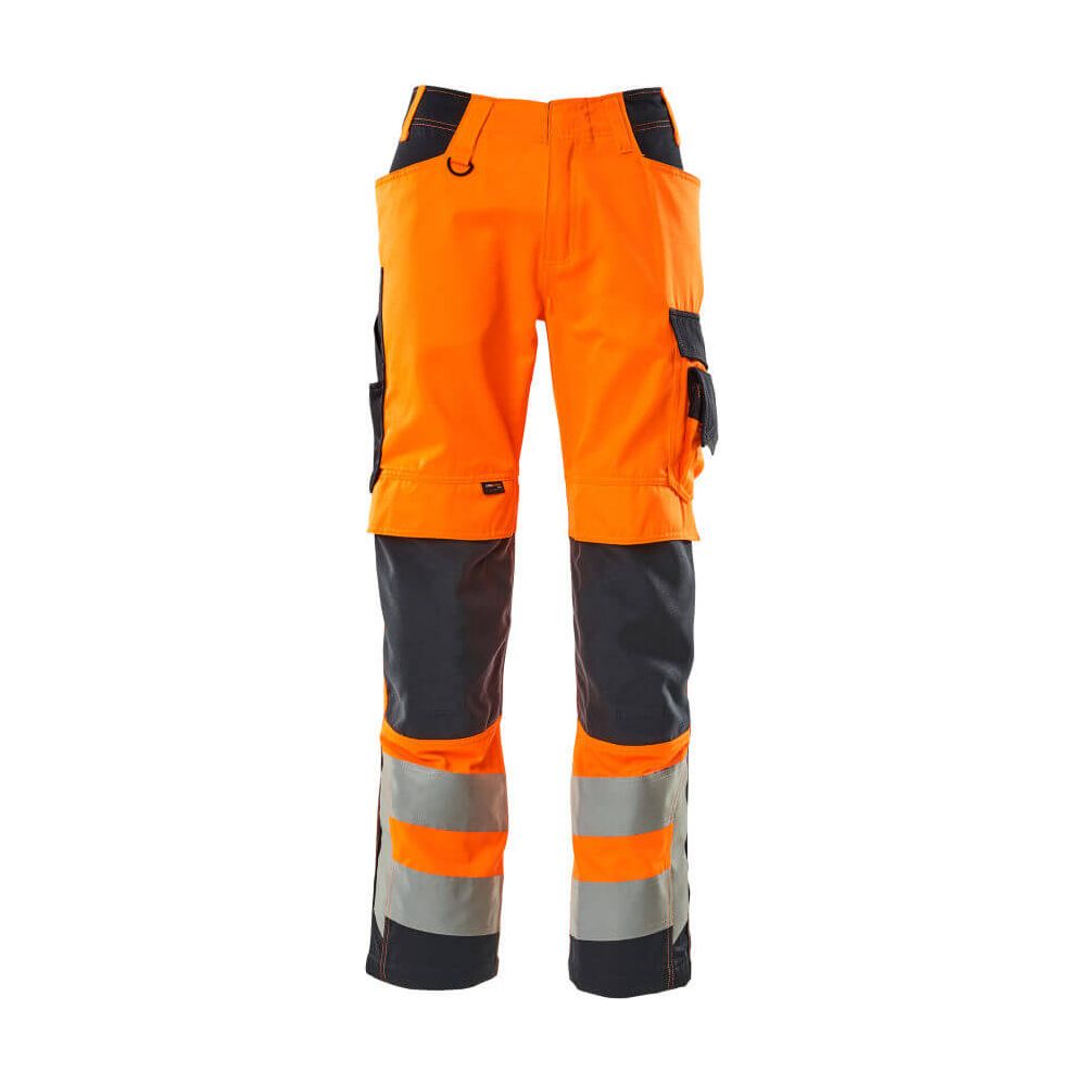 Mascot Hi-Vis Trousers Kneepad 20879-236 Front #colour_hi-vis-orange-dark-navy-blue