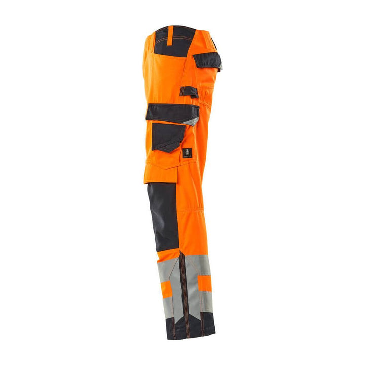 Mascot Hi-Vis Trousers Kneepad 20879-236 Right #colour_hi-vis-orange-dark-navy-blue