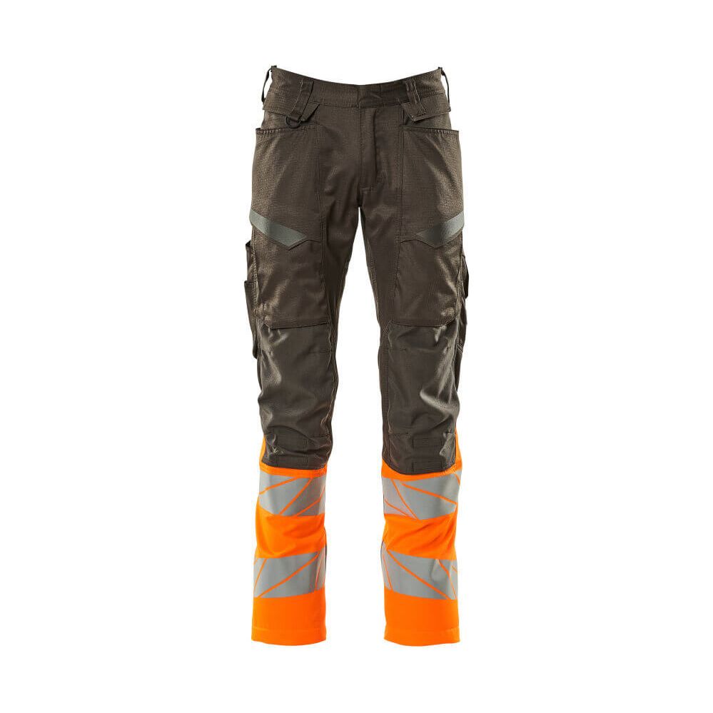 Mascot Hi-Vis Trousers Kneepad Pockets & Stretch Front #colour_dark-anthracite-grey-hi-vis-orange