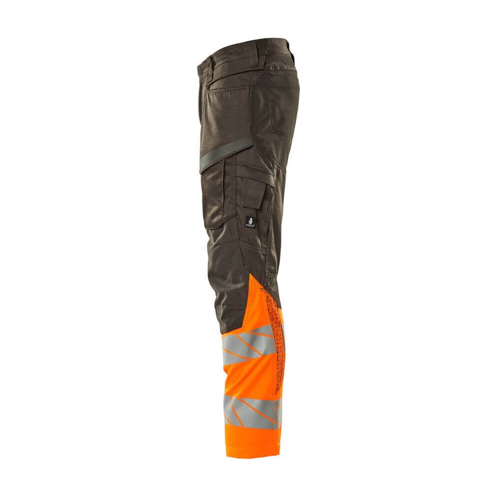 Mascot Hi-Vis Trousers Kneepad Pockets & Stretch Right #colour_dark-anthracite-grey-hi-vis-orange
