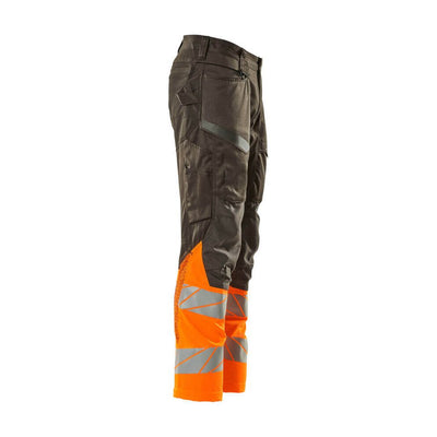 Mascot Hi-Vis Trousers Kneepad Pockets & Stretch Left #colour_dark-anthracite-grey-hi-vis-orange