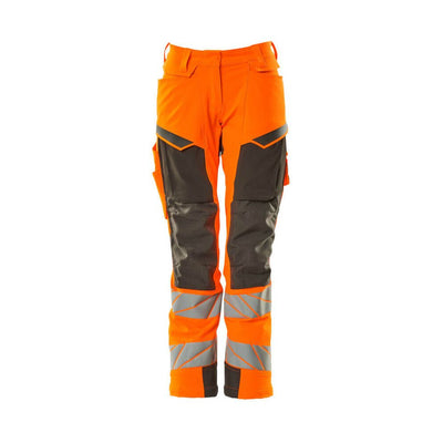 Mascot Hi-Vis Trousers Kneepad Stretch Front #colour_hi-vis-orange-dark-anthracite-grey