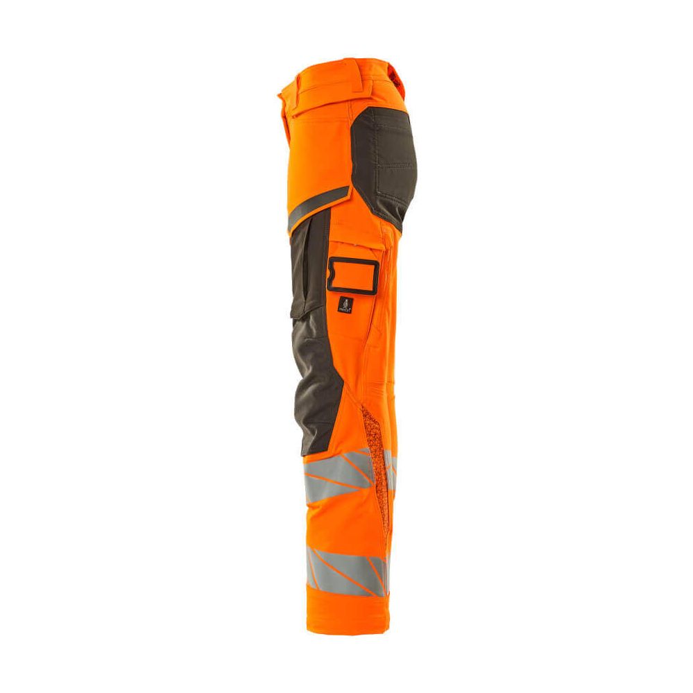 Mascot Hi-Vis Trousers Kneepad Stretch Right #colour_hi-vis-orange-dark-anthracite-grey