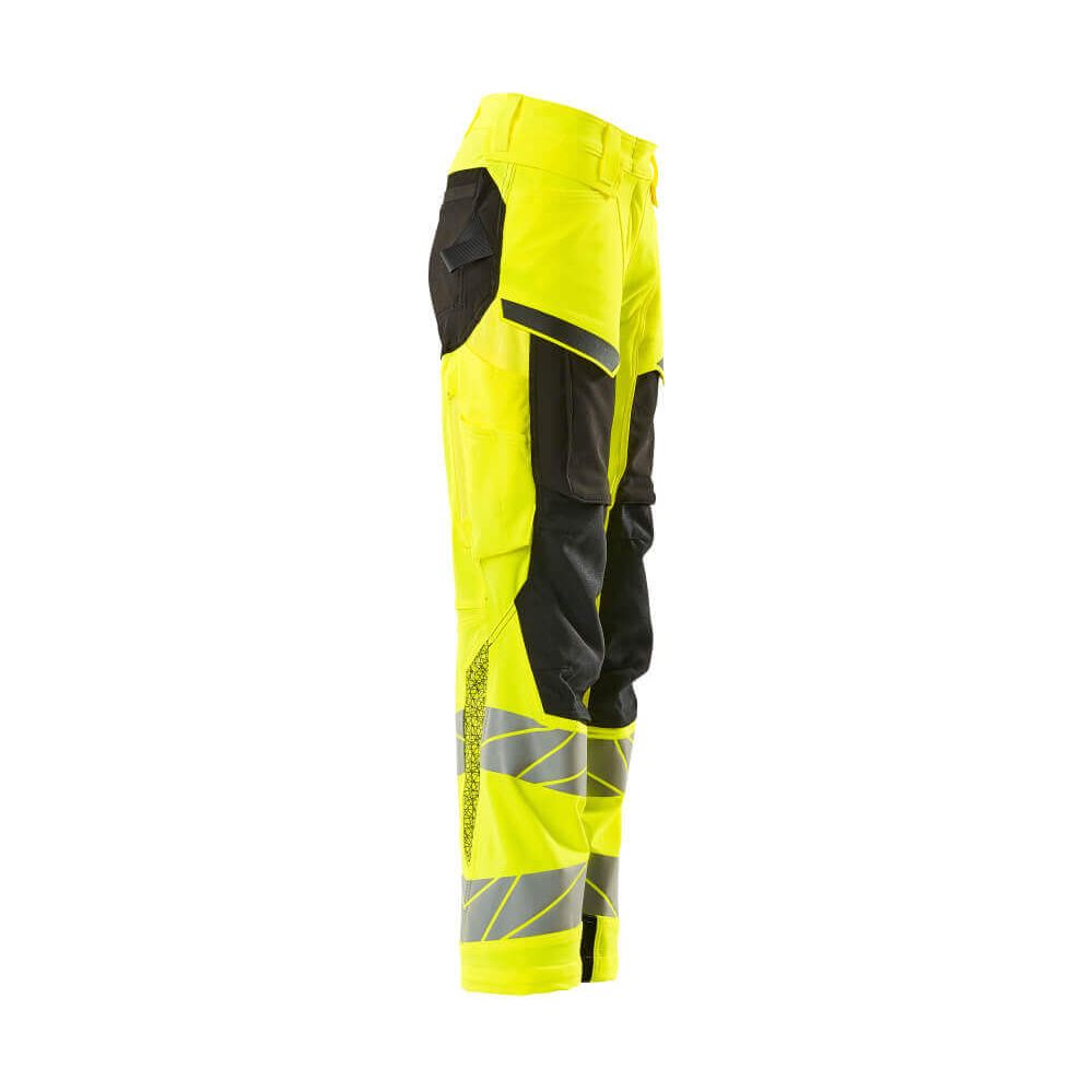 Mascot Hi-Vis Trousers Kneepad Stretch Left #colour_hi-vis-yellow-black