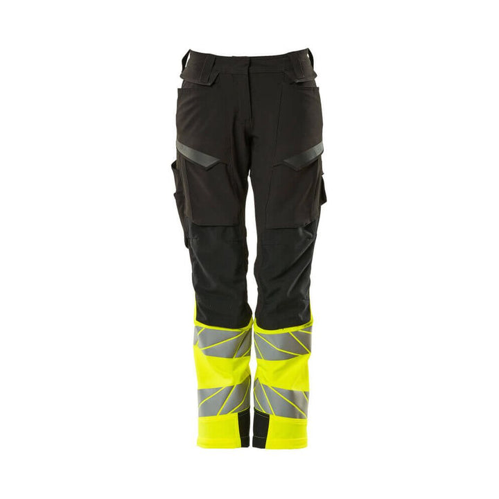 Mascot Hi-Vis Trousers Kneepad Stretch Front #colour_black-hi-vis-yellow