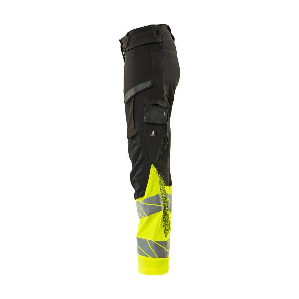 Mascot Hi-Vis Trousers Kneepad Stretch Right #colour_black-hi-vis-yellow