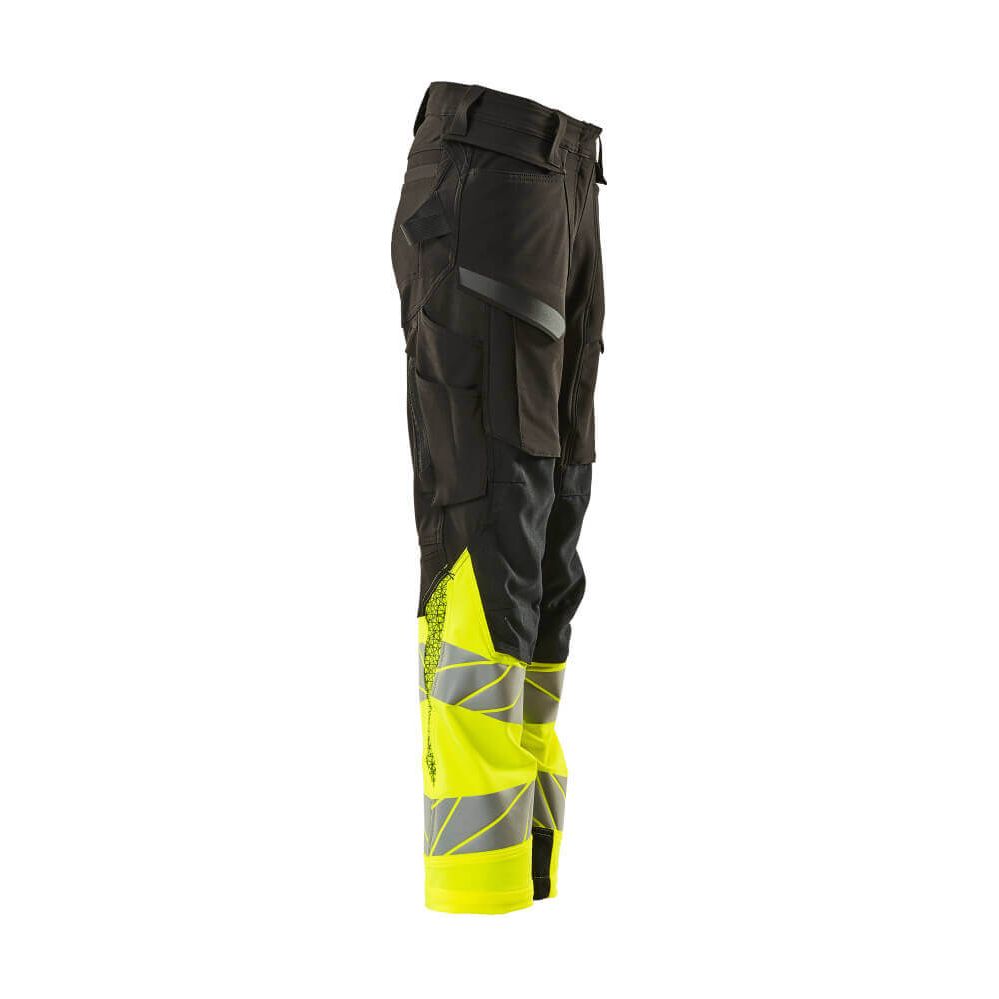 Mascot Hi-Vis Trousers Kneepad Stretch Left #colour_black-hi-vis-yellow