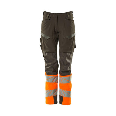 Mascot Hi-Vis Trousers Kneepad Stretch Front #colour_dark-anthracite-grey-hi-vis-orange