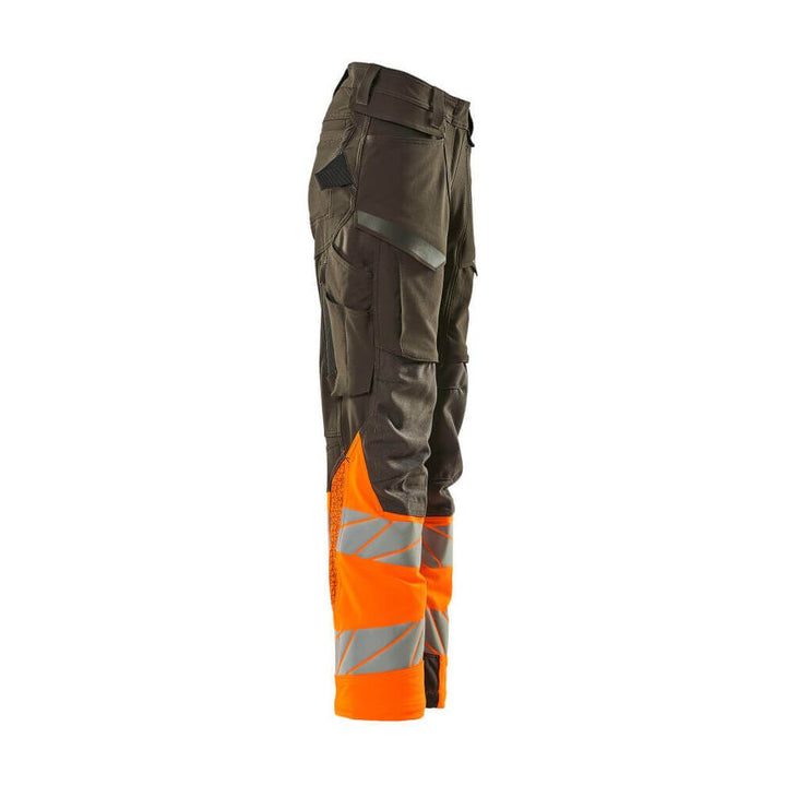 Mascot Hi-Vis Trousers Kneepad Stretch Left #colour_dark-anthracite-grey-hi-vis-orange